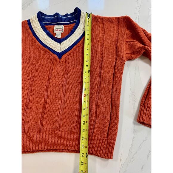 Vintage 80s-90s Body Equip Cricket Tennis Sweater Orange Blue White V-Neck Large - Picture 5 of 12